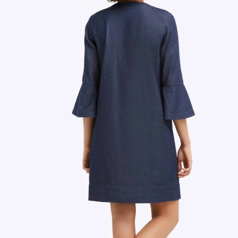 Draper James Blue Denim Chambray Shift Dress Ruffle 8. 1357 - Picture 2 of 5